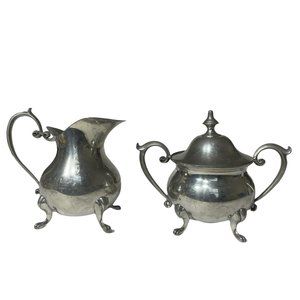 Old Newbury Pewter Creamer Sugar Container 4.5" Jar Pot Silver Tone Vintage VTG